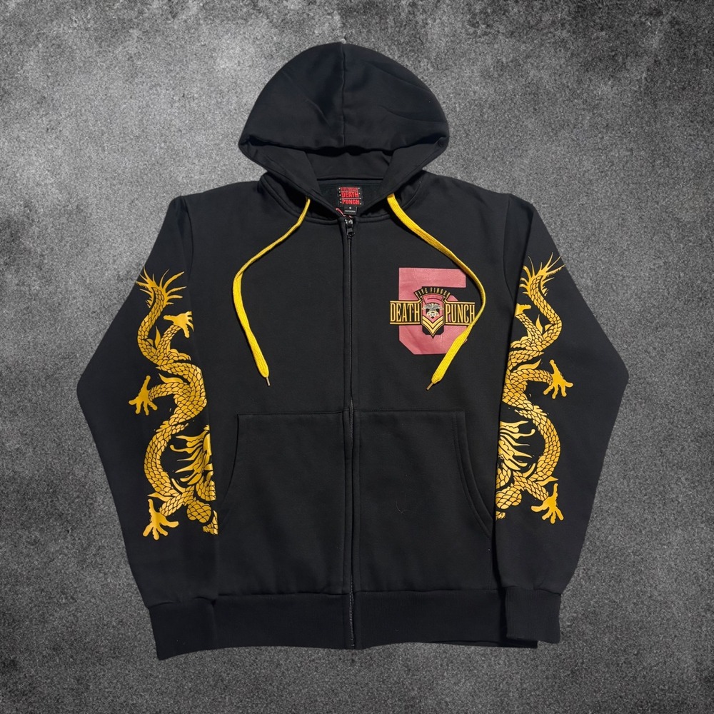 Five Finger Death Punch Hoodie Mens Medium Black Zip Up Dragon Sleeve Band Merch